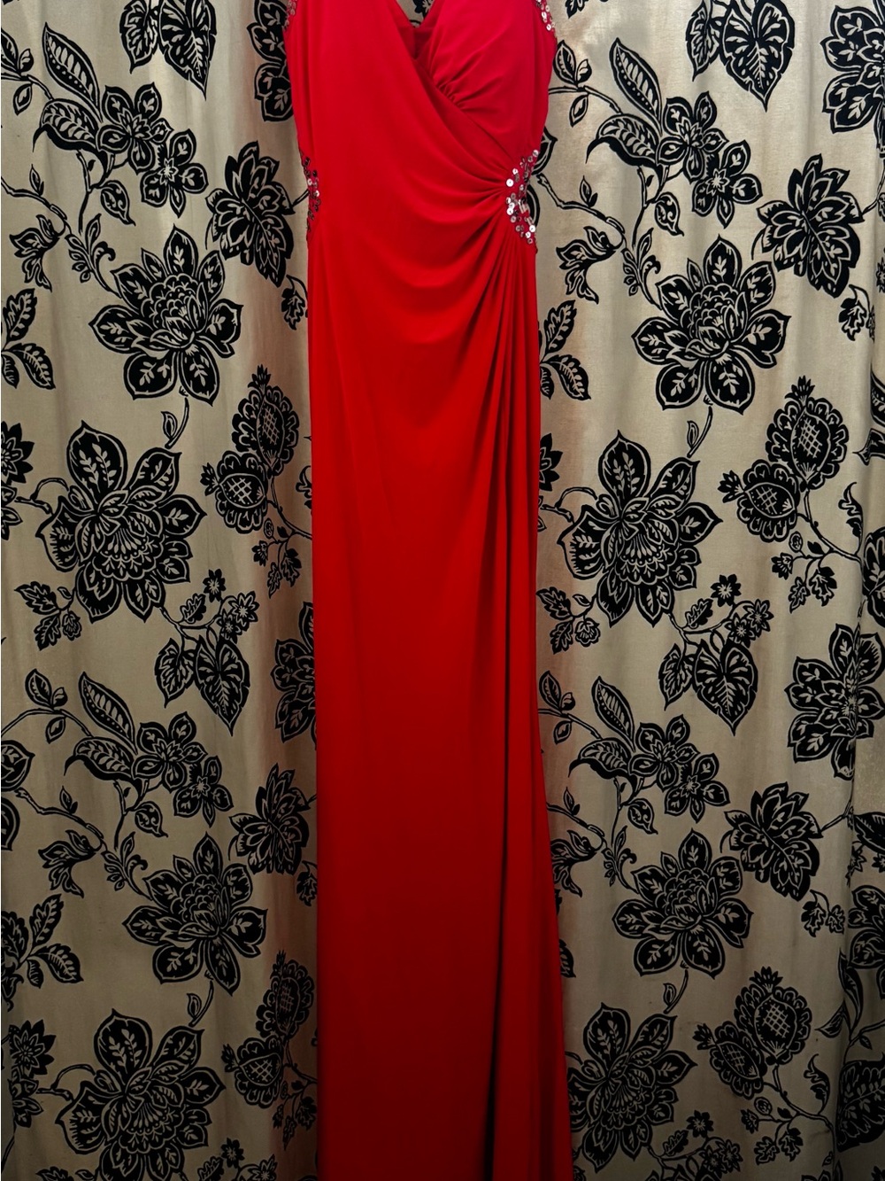 Hailey Logan Neon Pink/Coral Maxi Dress with Side Embellishments